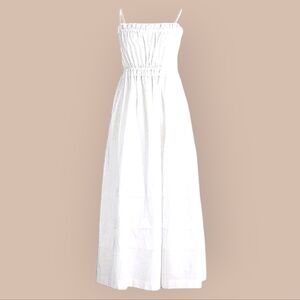 White Cotton Pleated Maxi Dress